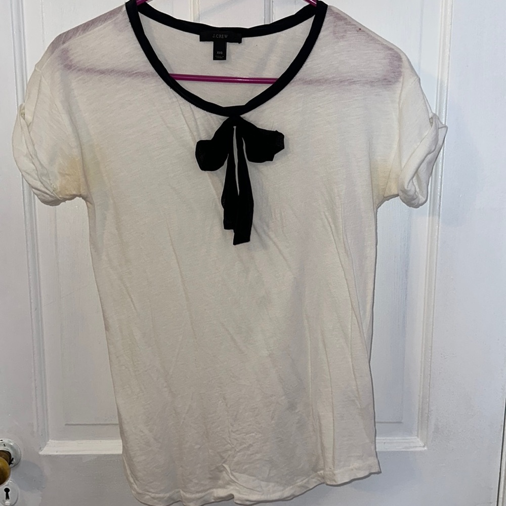 White J. Crew t-shirt with black bow